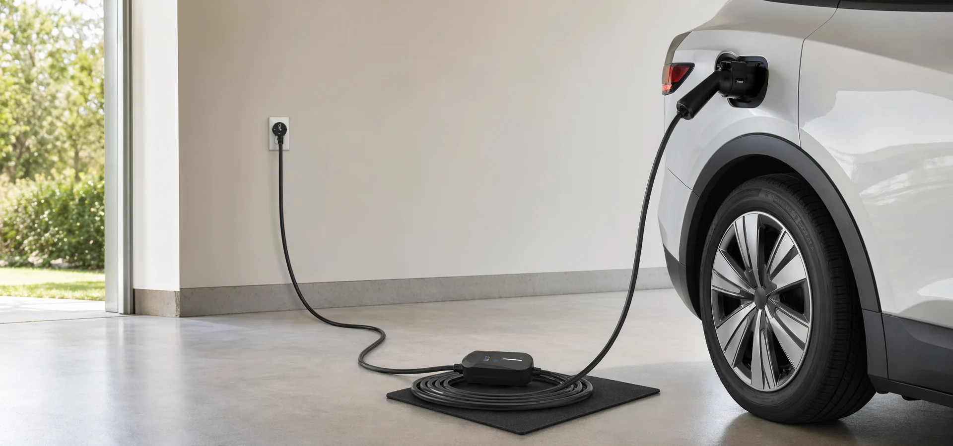 Portable EV charging in a clean North American garage context