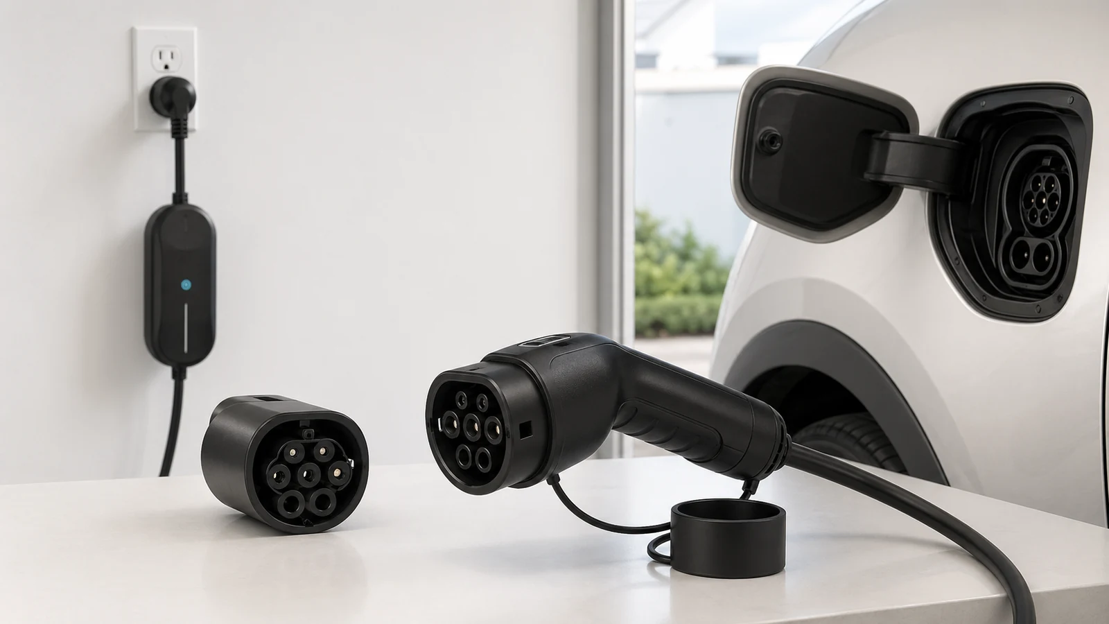 EV charging connector, adapter direction and vehicle inlet compatibility review scene