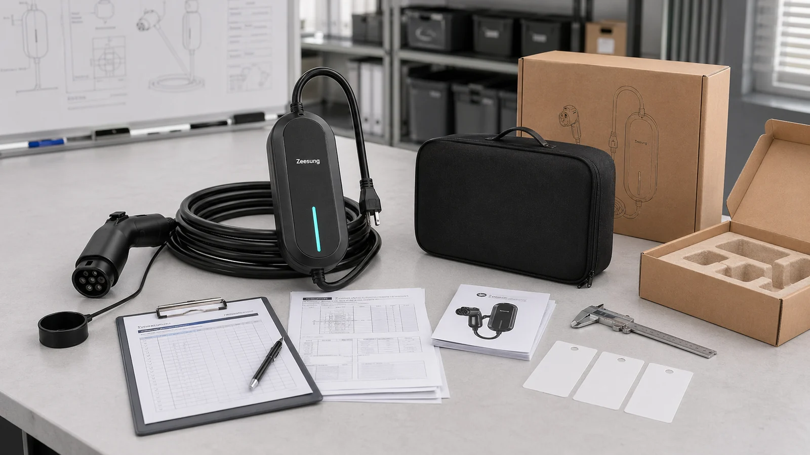 OEM sample and packaging review context for EV charging product development