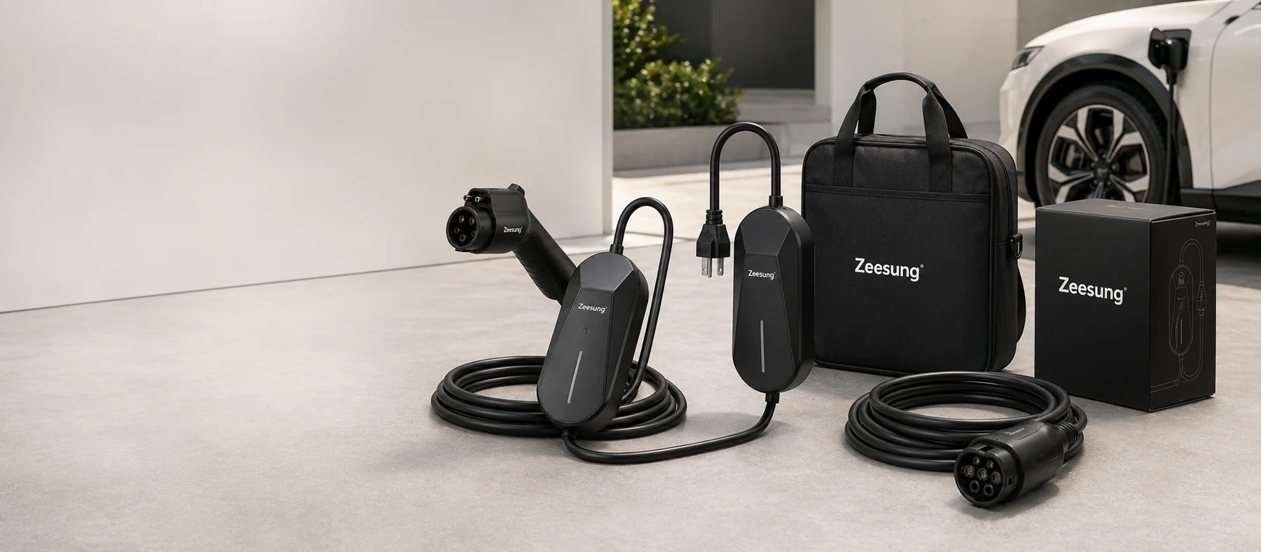 Portable EV charger plug and outlet detail