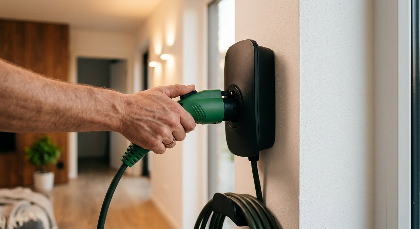 Home garage EV charging setup with outlet and cable reach review